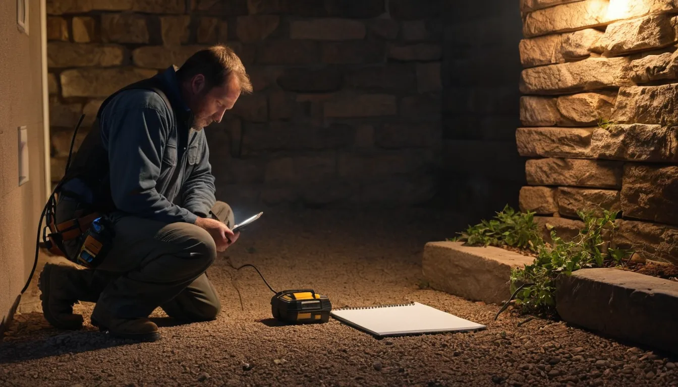 A provider checking a basement foundation wall for pest entry points in the Gloucester area